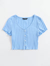 Lettuce Edge Button Front Rib knit Top