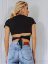 Solid Crisscross Self Tie Crop Top