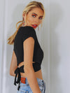 Solid Crisscross Self Tie Crop Top