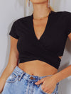 Solid Crisscross Self Tie Crop Top