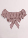 Tied Hem Puff Sleeve Crop Top