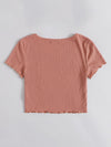 V Neck Lettuce Trim Rib knit Crop Top