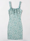 Tie Neck Ruched Bust Frill Trim Ditsy Floral Dress