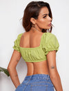 Tie Front Solid Crop Milkmaid Top