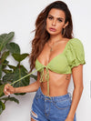 Tie Front Solid Crop Milkmaid Top
