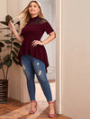 Plus Mock neck Mesh Yoke Dip Hem Peplum Top Without Belt