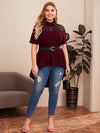 Plus Mock neck Mesh Yoke Dip Hem Peplum Top Without Belt