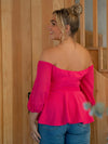 Plus Notched Off Shoulder Belted Peplum Top