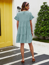 Solid Flounce Sleeve Smock Dress