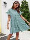 Solid Flounce Sleeve Smock Dress
