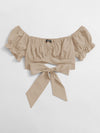 Tied Hem Puff Sleeve Crop Top