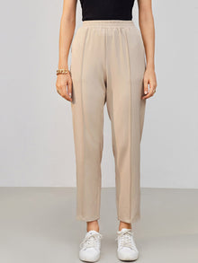  Elastic Waist Seam Front Tapered Pants