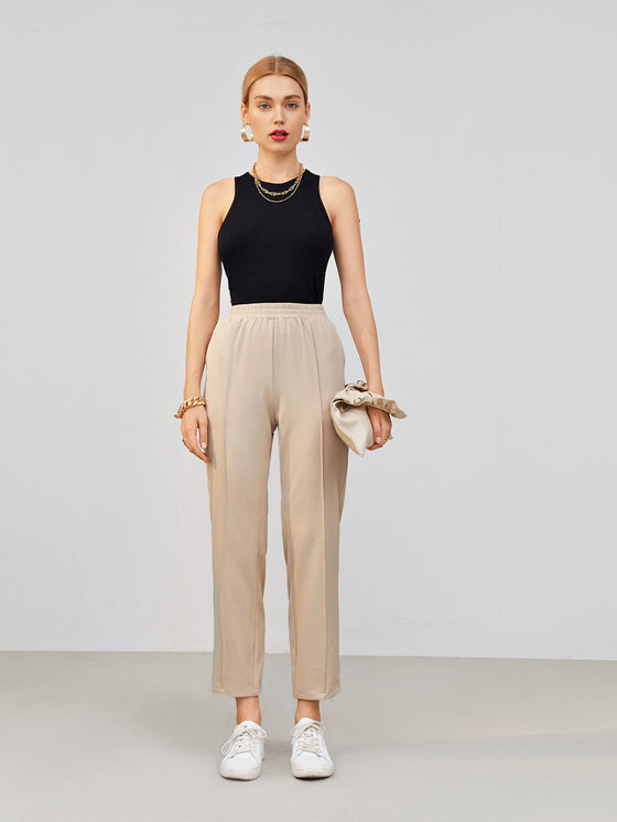 Elastic Waist Seam Front Tapered Pants