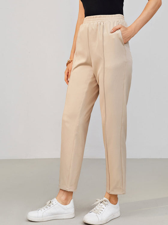 Elastic Waist Seam Front Tapered Pants