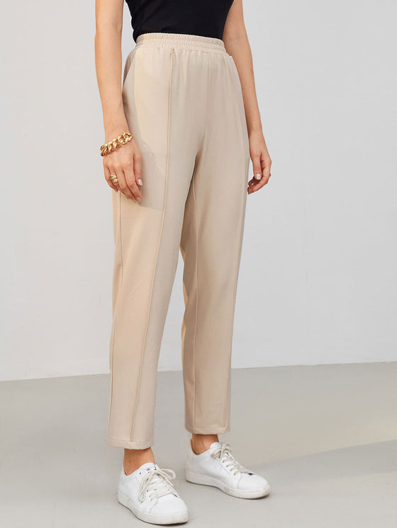 Elastic Waist Seam Front Tapered Pants