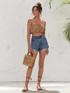 Knot Straps Ruched Bust Cami Crop Top