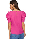 EMERY ROSE Pleated Puff Sleeve Keyhole Back Top