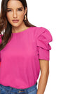 EMERY ROSE Pleated Puff Sleeve Keyhole Back Top