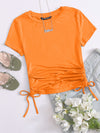 EZwear F Neon Orange Drawstring Side Solid Top