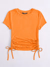 EZwear F Neon Orange Drawstring Side Solid Top