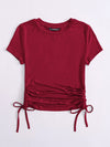 EZwear F Neon Orange Drawstring Side Solid Top