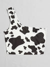 One Shoulder Cow Print Crop Top