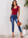 Notched Neck Lace Sleeve Fitted Top