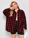 Plus Tartan Plaid Button Up Tunic Shirt