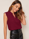 Notch Neck Guipure Lace Trim Top