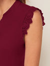 Notch Neck Guipure Lace Trim Top