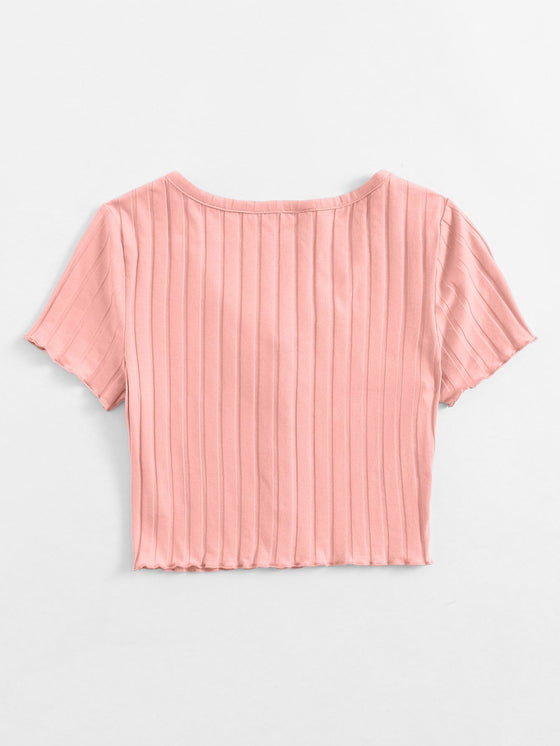 Button Up Rib knit Crop Top