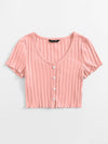Lettuce Edge Button Front Rib knit Top