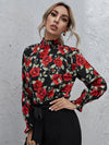 Allover Floral Print Shirred Detail Top