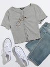 Button Front Lettuce Trim Crop Top