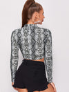 Mock Neck Snakeskin Pattern Crop Top