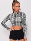 Mock Neck Snakeskin Pattern Crop Top