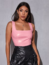 SXY Faux Leather Zip Up Cropped Tank Top
