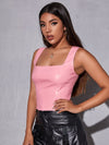 SXY Faux Leather Zip Up Cropped Tank Top