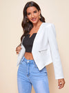 Zip Embellished Collarless Blazer