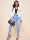 Zip Embellished Collarless Blazer