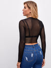 Sheer Mesh Long Sleeve Crop Top Without Bra