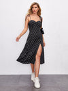 Tie Shoulder High Split Hem Polka Dot Bustier Cami Dress