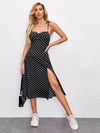 Tie Shoulder High Split Hem Polka Dot Bustier Cami Dress