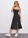 Tie Shoulder High Split Hem Polka Dot Bustier Cami Dress