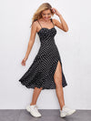 Tie Shoulder High Split Hem Polka Dot Bustier Cami Dress