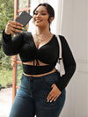 Plus Ruched Midriff Cutout Crop Top