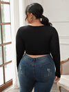 Plus Ruched Midriff Cutout Crop Top