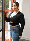 Plus Ruched Midriff Cutout Crop Top