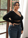 Plus Ruched Midriff Cutout Crop Top