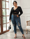 Plus Ruched Midriff Cutout Crop Top
